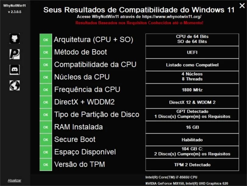 WhyNotWin11  informar se há ou não compatibilidade para instalar o windows 11