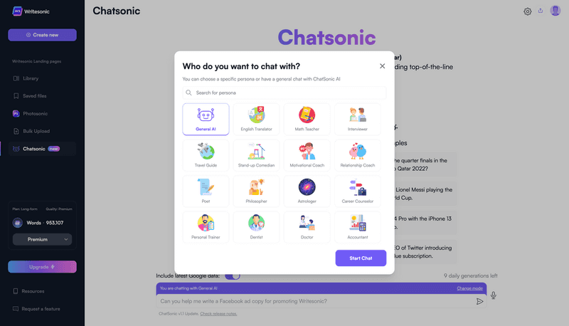 Chatsonic pode ser ensinado a gerar respostas de conversação.